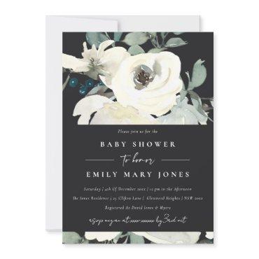 BLACK NEUTRAL IVORY WHITE FLORAL BUNCH