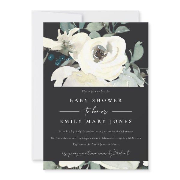 BLACK NEUTRAL IVORY WHITE FLORAL BUNCH