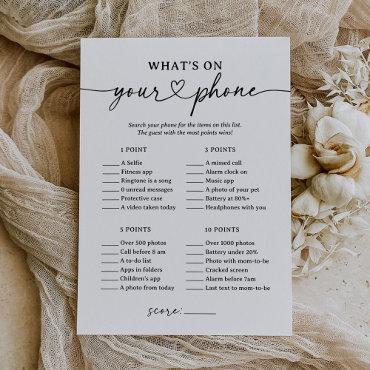 Black Script What's on Your Phone Baby Shower Game