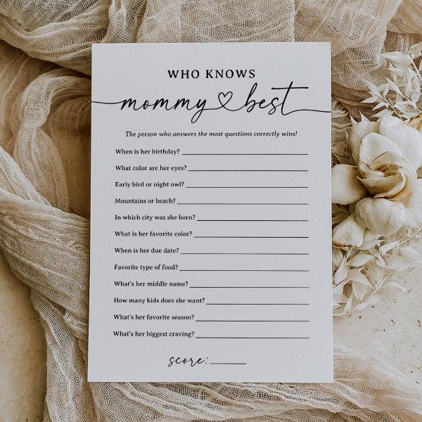 Black Script Who Knows Mommy Best Baby Shower Game