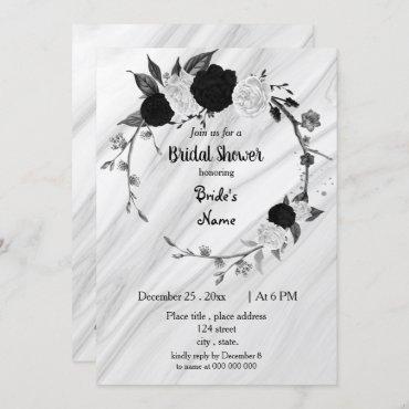Black & white floral wreath bridal shower