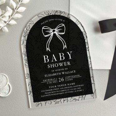 Black White Line Art Coquette Bow Baby Shower Acrylic