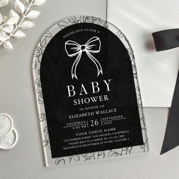 Black White Line Art Coquette Bow Baby Shower Acrylic