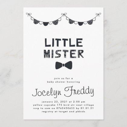 Black & White Little Mister Boy Baby Shower Invitation
