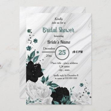 Black white & teal blue floral bridal shower