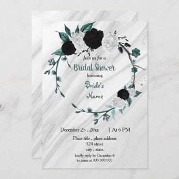Black white teal blue wreath bridal shower