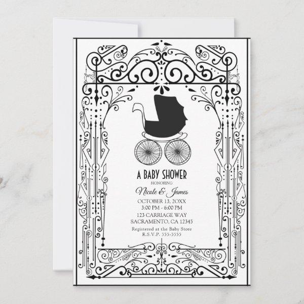 Black & White Vintage Carriage Deco Baby Shower