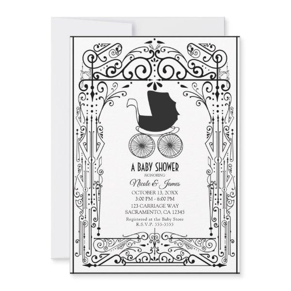 Black & White Vintage Carriage Deco Baby Shower