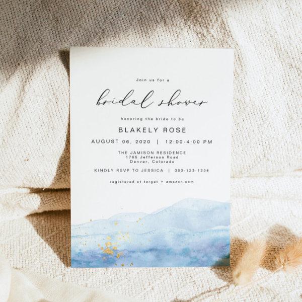 BLAKELY Ocean Blue Watercolor Gold Bridal Shower