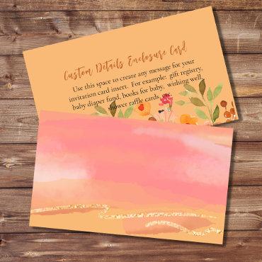 Blank DIY Watercolor Peach Pink Garden Blooms Enclosure Card