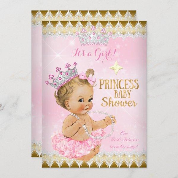 Blonde Girl Princess Baby Shower Pink Tutu Gold