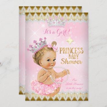 Blonde Girl Princess Baby Shower Pink Tutu Gold Invitation