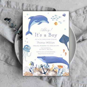 Blue Ahoy Ocean Dolphin Whale Boy Baby Shower