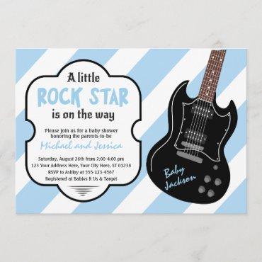 Blue and Black Rock Star Rock a Bye Baby Shower Invitation