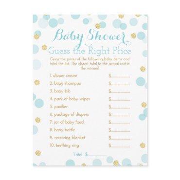 Blue and Gold Baby Shower Right Price Game  Postcard