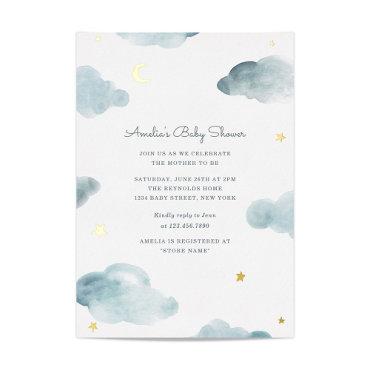 Blue and Gold Foil Sweet Dreams Baby Shower Invite