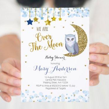 Blue and Gold Over the Moon Owl