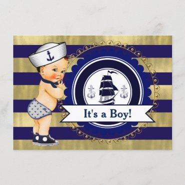 Blue and Gold Sailor Nautical Baby Shower Invitation