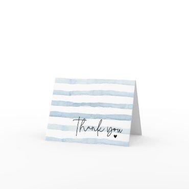 Blue and White Watercolor Stripes Folded Thank You Card