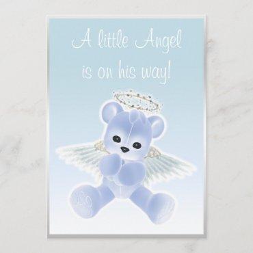 Blue Angel Teddy Bear Baby Shower Invitation