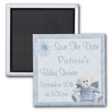 Blue Angel Teddy Bear Save the Date Baby Shower Magnet