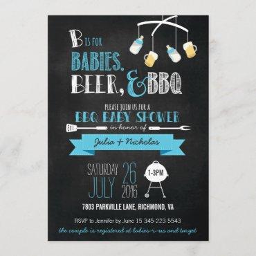 Blue Babies, Beer & BBQ Baby Shower Invitation