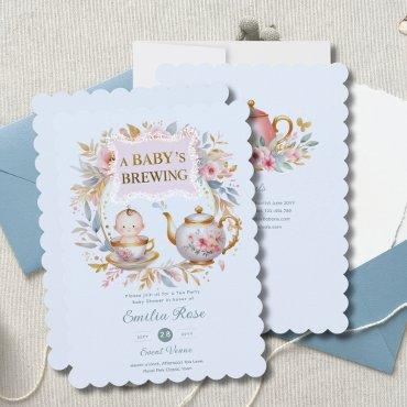 Blue Baby Brewing Tea Party Shower Floral Brunch