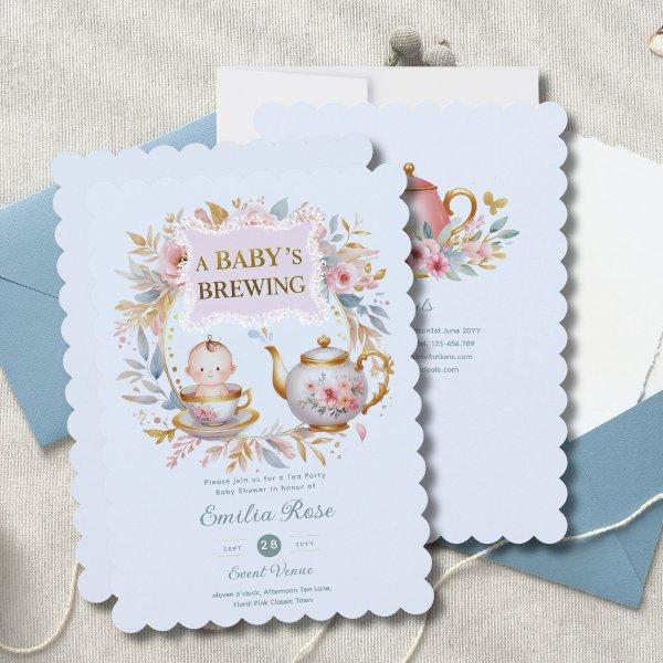 Blue Baby Brewing Tea Party Shower Floral Brunch