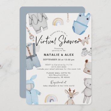 Blue Baby Clothes & Toys Boy Virtual Baby Shower Invitation