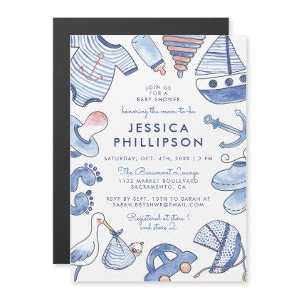 Blue Baby Sailor | Watercolor Nautical Baby Shower Magnetic Invitation