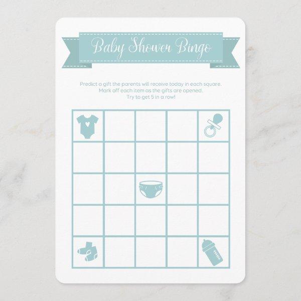 Blue Baby Shower Bingo Game Double Sided