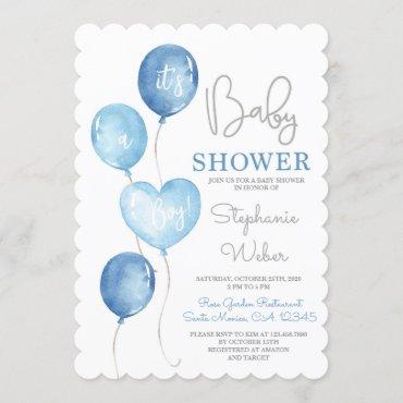 Blue Balloons Baby shower boy Invitation