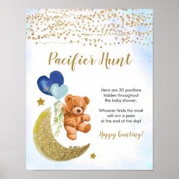 Blue Bearly Baby Shower Pacifier Hunt Poster