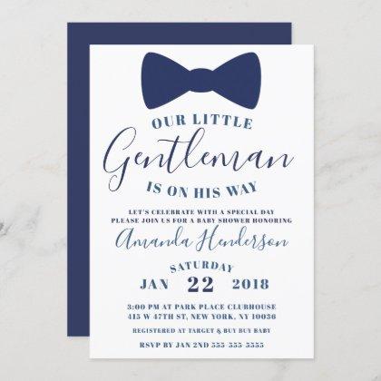Blue Bow Tie Gentleman Baby Shower Invitation