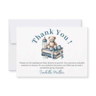Blue Boy Teddy Bear Baby Shower New Chapter Begins Thank You Card