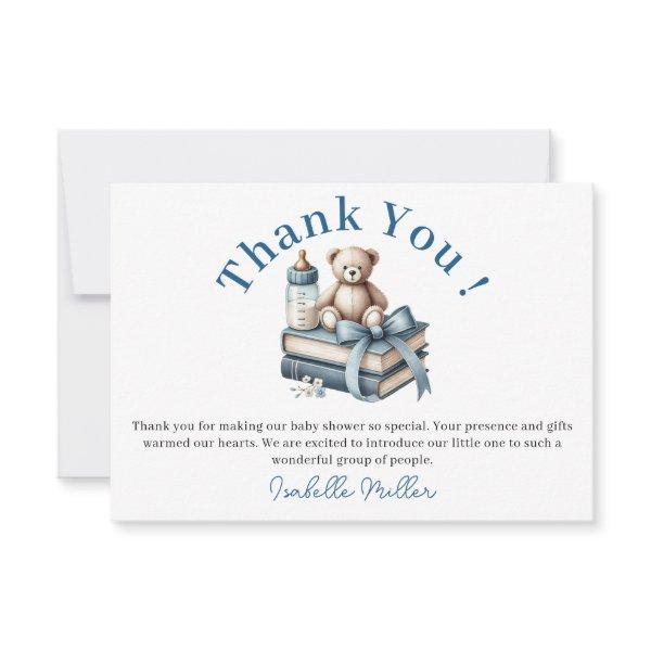 Blue Boy Teddy Bear Baby Shower New Chapter Begins Thank You Card