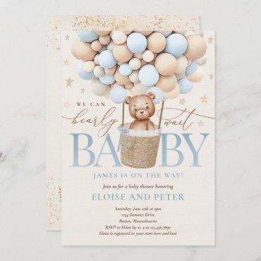 Blue Boy Teddy Bear Balloon Baby Shower Invitation