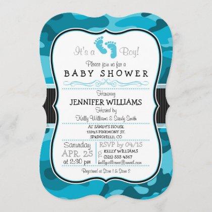Blue Camo, Camouflage Baby Shower Invitation