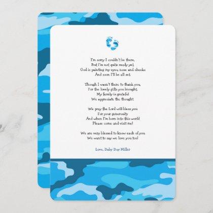 Blue Camo girl poem baby shower thank you note