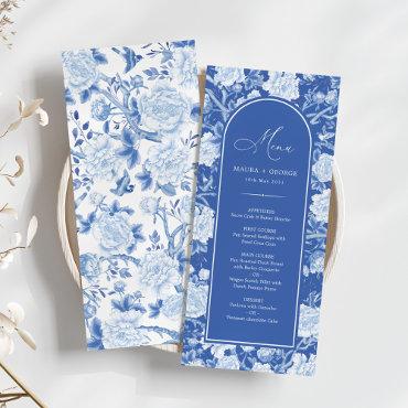Blue Chinoiserie Floral Porcelain Menu Card