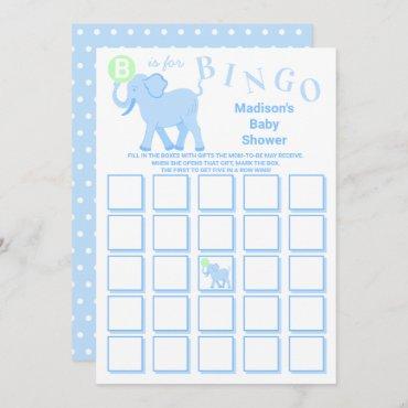 Blue Circus Cute Elephant Fun Baby Shower Bingo Invitation