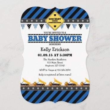 Blue Construction Baby Shower Invitation