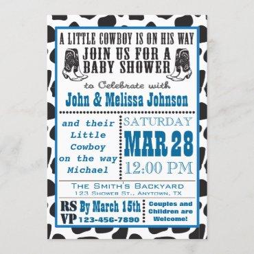 Blue Cowboy Cowprint Baby Shower invitations