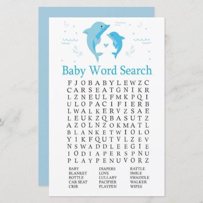 Blue Dolphin Baby Shower Word Search Game