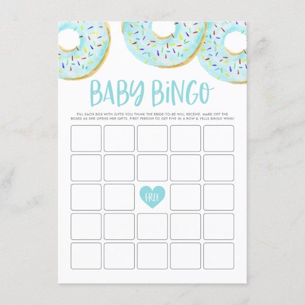 Blue Donuts Baby Shower Bingo Game Card