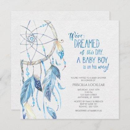 Blue Dreamcatcher Baby Shower Invitation