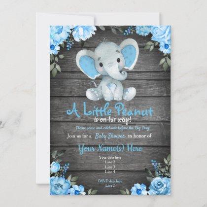 Blue Elephant Baby Shower invitation, rustic boy Invitation