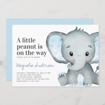 Blue Elephant Little Peanut Baby Shower Invitation