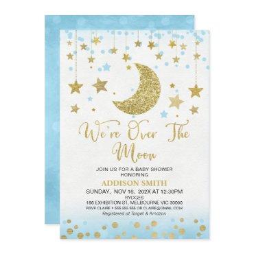Blue Faux Gold Glitter Over The Moon