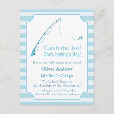 Blue Fishing Themed Baby Shower Invitations